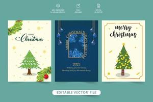 Creative Christmas gift card design with realistic wreath and wish calligraphy. Luxurious invitation card set vector with blue and off-white backgrounds. Modern greeting card design with calligraphy.