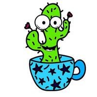 Cute green cactus in pot vector