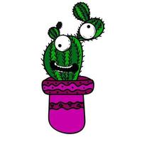 Cute green cactus in pot vector