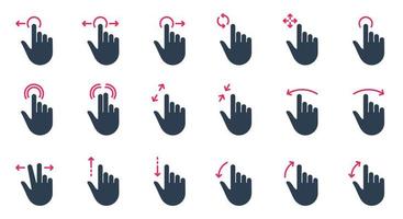 Hand Finger Touch, Swipe and Drag Silhouette Icon Set. Gesture Slide Left and Right Glyph Pictogram. Pinch Screen, Rotate Up on Tablet Computer Mobile Phone Icon. Isolated Vector Illustration.