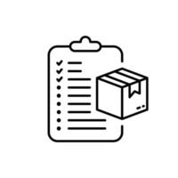 Delivery Box Check List Line Icon. Package with Checklist Shipment Linear Pictogram. Clipboard Check Shipping Order Outline Icon. Deliver Checklist. Editable Stroke. Isolated Vector Illustration.