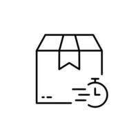 Time Delivery Line Icon. Parcel Box and Clock Fast Transportation Linear Pictogram. Timer Express Speed Shipment Outline Icon. Stopwatch and Package. Editable Stroke. Isolated Vector Illustration.