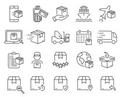Delivery Service Line Icon. Package Cargo Shipment Logistic Linear Pictogram. Fast Air, Truck, Ship Post Transportation Order Parcel Box Outline Icon. Editable Stroke. Isolated Vector Illustration.