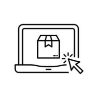 Digital Market Service Shopping Box in Device Linear Pictogram. Online Shop in Computer Outline Icon. Laptop and Parcel Ecommerce Concept Line Icon. Editable Stroke. Isolated Vector Illustration.