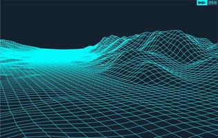 3D Wireframe Terrain Wide Angle  EPS10 Vector