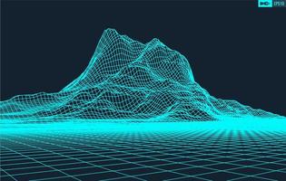 3D Wireframe Terrain Wide Angle  EPS10 Vector