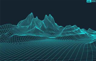 3D Wireframe Terrain Wide Angle  EPS10 Vector