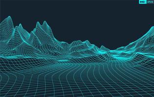 3D Wireframe Terrain Wide Angle  EPS10 Vector