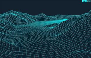 3D Wireframe Terrain Wide Angle EPS10 Vector