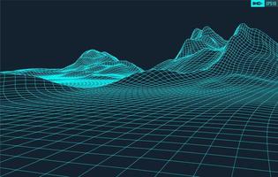 3D Wireframe Terrain Wide Angle EPS10 Vector