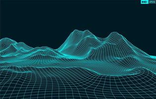 3D Wireframe Terrain Wide Angle EPS10 Vector