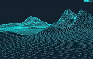 3D Wireframe Terrain Wide Angle EPS10 Vector