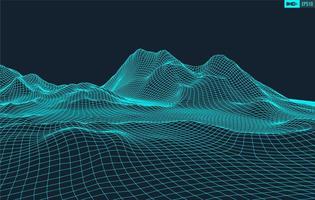 3D Wireframe Terrain Wide Angle EPS10 Vector