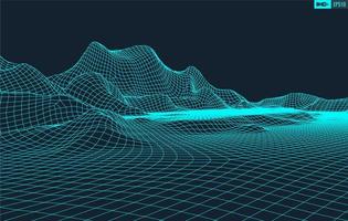 3D Wireframe Terrain Wide Angle EPS10 Vector