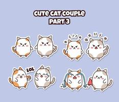 Set of cute kawaii couple little cat for social media sticker emoji angry laughing out loud cry emoticon vector