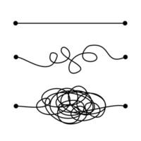 Hard, medium and easy way solution concept illustrated by tangled and straight lines. Complicated and simple path decision. vector