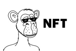 mono aburrido en gafas de sol nft aislado sobre fondo blanco. token no fungible blockchain monkey ilustración vectorial vector