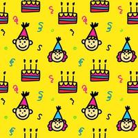 Happy birthday party seamless pattern with girl, boy and birthday cake vector