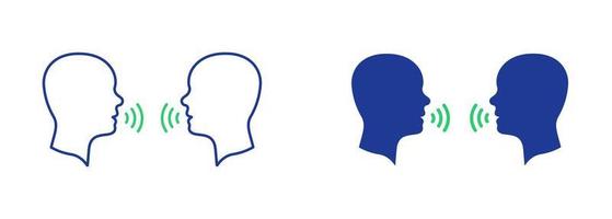 Two Man Talk Silhouette and Line Icon. People Face Head in Profile Speak Pictogram. Person Conversation Speech Icon. Communication Discussion. Editable Stroke. Isolated Vector Illustration.