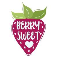 diseño de tipografía de fresa dulce de bayas con ilustración de frutas de dibujos animados de verano para el día de san valentín vector