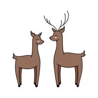 Reindeer couple greeting card. Cute deer family doodle vector