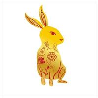 Chinese New Year Gold Gradient Zodiac Rabbit with Red Floral Ornament vector