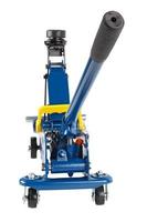 blue hydraulic car jack isolated on white background, rised up photo