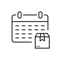 cita de tiempo para el icono de contorno del servicio de entrega urgente. programar en el calendario para el icono de la línea de entrega de fecha. la caja del paquete entrega el pictograma del año de la hora del día. trazo editable. ilustración vectorial aislada. vector