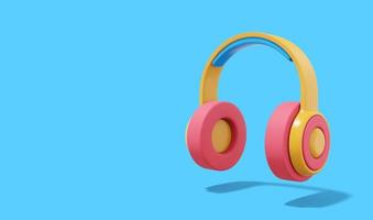 3d rendering. Multicolored headphones on blue background with space for text. photo