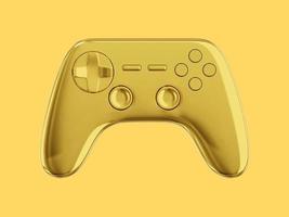 Realistic console game controller. Gold isolated icon on yellow background. 3D rendering. photo