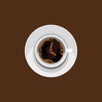 Editable Top View a Cup of Coffee as Clock Symbol Vector Illustration for Additional Element of Cafe or Business Related Design Project With Time Concept