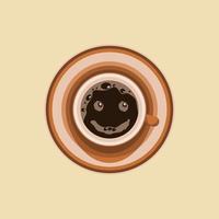 Editable Top View a Cup of Coffee Vector Illustration as Happy Emoticon for Additional Element of Cafe or Business Related Design Project With Expression Concept