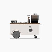 Editable Isolated Side View Soft Bright Color Coffee Cart Vector Illustration With Logo and Brewing Equipment for Cafe Related Concept