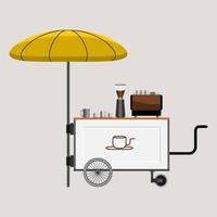 Ilustración de vector de mini carrito de café móvil aislado editable con paraguas y logotipo para el concepto relacionado con el café