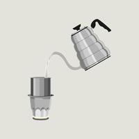 Editable Isolated Vector Illustration of Pouring Hot Water from Gooseneck Kettle to Brew Coffee in Vietnam Style for Artwork Element of Cafe With Vietnamese Culture and Tradition Related Design