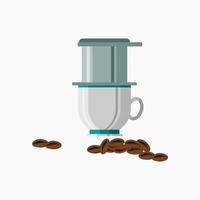 Editable Isolated Vietnam Drip Coffee Brewing Into Ceramic Mug Vector Illustration With Roasted Beans for Artwork Element of Cafe With Vietnamese Culture and Tradition Related Design