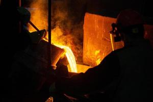 Close-up view of industrial chill casting. The process of for filling out mold with molten metal. photo