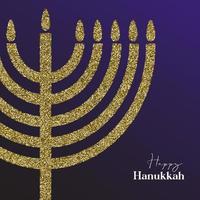 Happy Hanukkah card design with gold symbols on blue color background for Hanukkah Jewish holiday vector