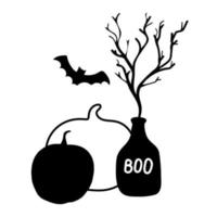 Illustration of a black bat and a pumpkins on a white background vector