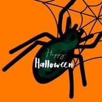 feliz halloween ilustración con araña negra sobre fondo naranja vector