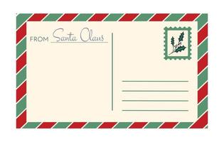 Vector vintage Christmas postcard template isolated on white background. Empty old fashioned retro post card from Santa Claus for children