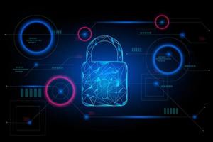 Internet and cybercrime concept. Wireframe polygonal of a lock on technology background. Password and protect data. vector