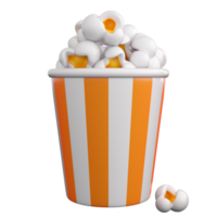Cubo rayado de palomitas de maíz 3d. bocadillo de cine, película, concepto de entretenimiento. renderizado 3d aislado de alta calidad png