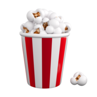 Gestreifter Eimer des Popcorns 3d. kinosnack, film, unterhaltungskonzept. hochwertige isolierte 3d-darstellung png