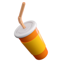 papel 3d ou vidro plástico com tubo listrado. conceito de lanche de fast food ou cinema. renderização 3d isolada de alta qualidade png