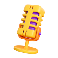 micrófono retro 3d. transmisiones, entrevistas, grabación, estudio de podcast o concepto de karaoke. renderizado 3d aislado de alta calidad png