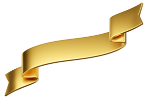 3d label ribbon. Glossy gold blank plastic banner for advertisment, promo and decoration elements. High quality isolated render png