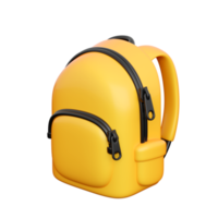 School yellow backpack in cartoon style. Concept of back to school, learning and education. 3d high quality isolated render png