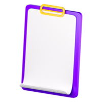 3d empty cheklist clipboard icon. Todo or tasks list, vote form, online survey, feedback or examination concept. High quality isolated render png