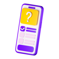 3d smartphone with checklist on the screen. Todo or tasks list, vote form, online survey, feedback or examination concept. High quality isolated render png